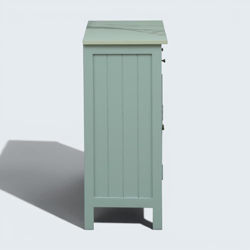 Image of Solid Wood Madrid Sideboard Cabinet (S) | Sideboard with Sintered Stone Top | Finish- Acrylic Silver Grey