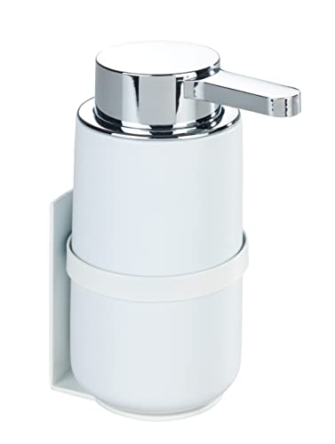 WENKO Distributeur de savon mural Woya, doseur rechargeable, en céramique, contenance jusqu'à 250 ml de liquide vaisselle ou désinfectant, fixation...