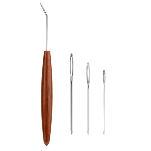 Fniiva 1 Pcs Knitting Hook Ergonomic Wood Loom Knitting Hook Loom Pen Tool Set with Sewing Needles Durable Hand Knitting Tools for Beginners