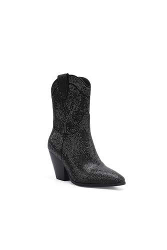Women's Rhinestone Buckle Boots Ankle Boots Cowboy Boots Stacked Block Heel Boots Cowgirl Boots Pointed Toe Boots3