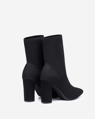 Women's Pointed Toe Ankle Boots - Minimalist Chunky Heel Sock Booties, Stretch Knit Slim Fit Casual Boots for Fall & Winter3
