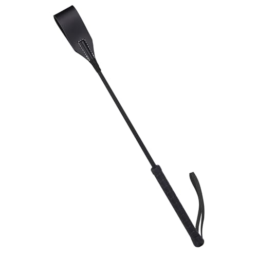 Black Genuine Leather Horse Whip - 52cm for Equestrian Training & Riding Accessories