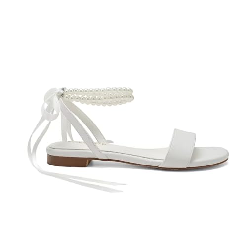 Wedding Shoes for Bride Flat Sandals Open Toe Pearl Bridal Shoes Flat Wedding Sandals4
