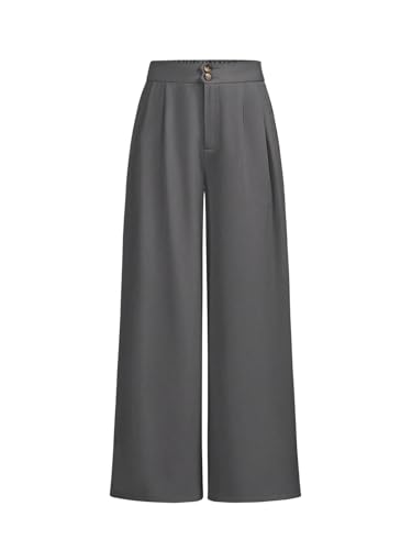Image of OYOANGLE Girl's Pleated Wide Leg Pants Button Zipper Fly High Waisted Long Trousers with Pocket