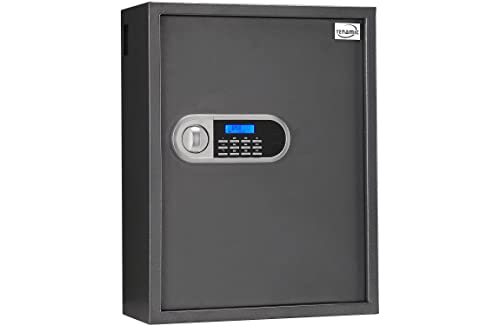 Tenamic Key Cabinet With 200 Positions, Steel Key Organizer With Removable Key Hooks And Key Tag Labels, Electronic Digital Key Holder Lock Box For School Office Hotel Bank, Grey #TOP18