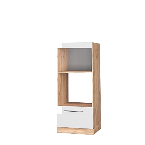 Vicco Armoire Micro-Ondes Fame-Line, Blanc Haute Brillance, 60cm Ouvert, à Combiner avec d'autres modules de la série Fame-Line