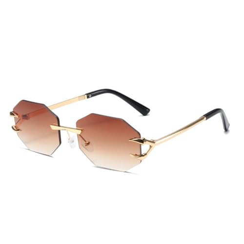 Lunettes de soleil sans monture design polygone géométrique unique pour femme coloris thé doré