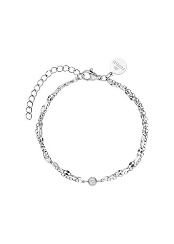 Purelei Lucky Shine - Pulsera de doble fila con centro de circonita, resistente al agua y ajustable, acero inoxidable chapado en oro de 14 quilates, chapado en oro rosa de 18 quilates o plata, Eine