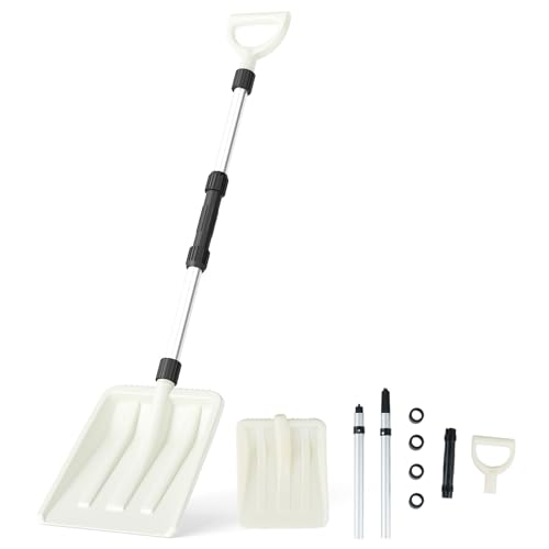 GYMAX Abziehbar Schneeschieber, 118,5 x 26 x 4,5 cm, Schneeschaufel Alu mit D-förmiger Griff, leichtes Winter-Werkzeug, Schaufel im Winter perfekt, Profi Schneeschieber für Auto, Kofferraum