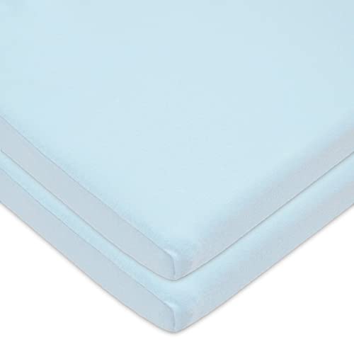 Image of American Baby Company 15 inch x 33 inch Fitted Bassinet Sheet, 100% Natural Cotton Jersey Knit, Blue, Soft Breathable, for Boys and Girls, Pack of 2