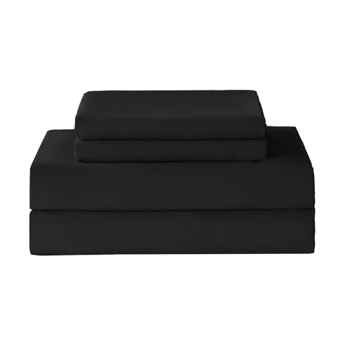 Full Size Bed Sheets Set, Black Cooling Hypoallergenic Microfiber Double Bed Sheets, Soft Oeko-Tex Extra Deep Pocket Sheets & Pillowcases Wrinkle Free Bedsheets