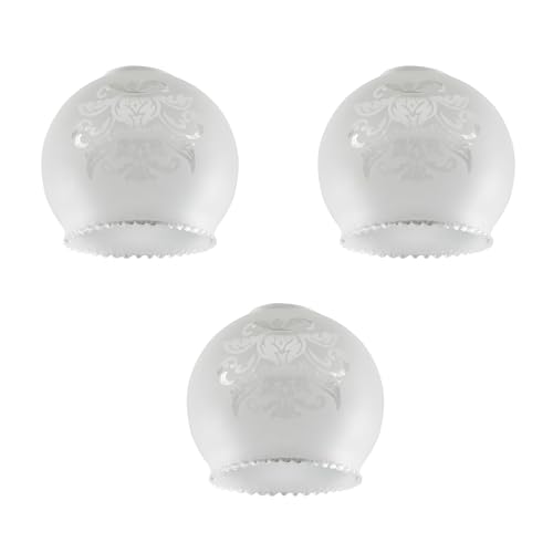 MiniSun | Etched Pattern Frosted White Glass Replacement Shades | Lamp Shades, Home Décor & Improvement Essential | Pack of 3 | 13cm Shade Width