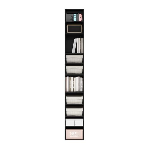 Image of Furinno PASIR Book Shelf, 10-Tier Bookshelf, Bookcase with Open Shelf, 9.2 x 11.8 x 78.7, for Living Room, Bedroom, Home Office, Blackwood