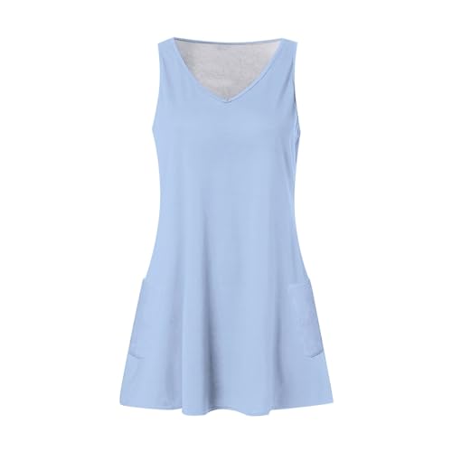 Image of Summer Dresses for Women 2026 Casual V Neck Sleeveless Sundresses Boho Beach Tank Dresses with Pockets