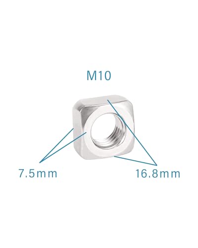Image of M10-1.5 Square Nuts - IMScrews 304 Stainless Steel Square Nuts - Durable Fasteners for Home Repairs and Professional Engineering Pack of 25