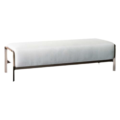 RENEESME Foot Stool for Bed Bedside Bench with Metal Legs, Upholstered Entry Bench for Living Room, Bedroom, Entrance (White) Bed Step Stools for High Beds(120 * 45 * 45cm)