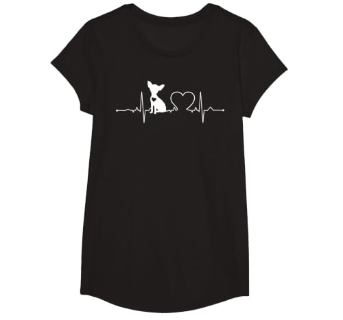 Chihuahua with Heartbeat - Chihuahua T-Shirt, Girls, Black, Large