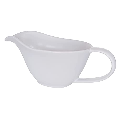 Sizikato Classic Matte Pure White Porcelain Easy Pour Gravy Sauce Boat Creamer Pitcher. 7 Oz