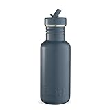 BOTL Tough Canteen Wasserflasche mit passendem auslaufsicherem Strohhalm-Deckel, Edelstahl-Wasserflasche, nicht isoliert, Öko-Flasche, 500 ml, Schieferblau