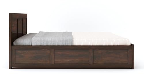 Image of STRATA FURNITURE Sheesham Wood Queen Size Bed with Box Storage Double Cot Wooden Palang for Bedroom Living Room Furniture (Walnut Finish)