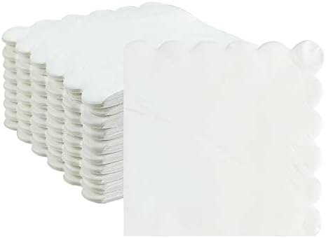 Cocktail Napkins, 100 Pcs Scalloped Sage Paper Napkins Beverage Napkins Disposable Paper Napkins for Wedding Birthday Baby Shower Party Dinner Bridal Anniversary (White)