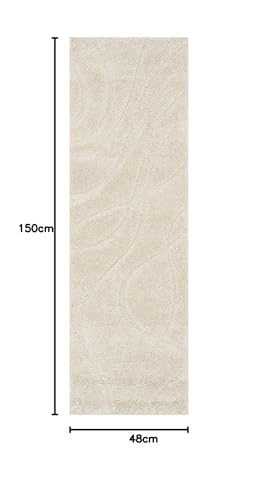Image of (Pack of 2 Geometric Wave Shaggy Carpet for Living Room, Bedroom, High Low Design Finish Microfiber 2 in Pile High, 1.6x5 Feet Runner Ivory|Ivory Color