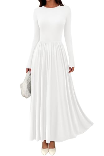 CFLONGE Fall Maxi Dress for Women 2025 Long Sleeve Knit Ribbed Cocktail Dresses Casual High Waisted Long Wedding Guest Dress