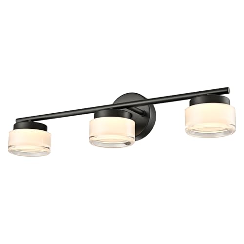 Image of Modern Black 3-Light LED Vanity Light with Acrylic Shade | 3000K Warm White Vanity Lights, Wall Sconces for Bathroom Bedroom Kitchen Living Room