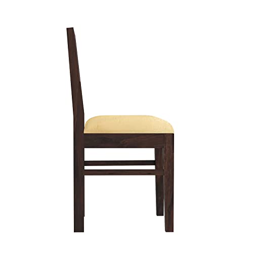 Image of CNC Wooden Dining Chairs Set of 2 for Kitchen & Dining Room, Chairs with Cushion, Two Seats, Solid Sheesham Wood, Walnut Finish