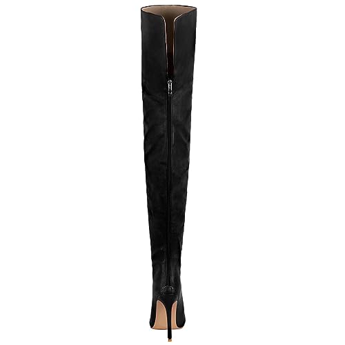 YING LAN Women Over the Knee High Boots,Sexy Zipper Pointed Toe High Heel Leather Surgical Stretch Riding Thigh High Boots2