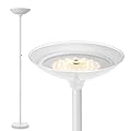 BoostArea Torchiere Floor Lamp, 30W Super Bright LED Standing Lamp, 3000K Stepless Dimmable Pole Lamp with Rotary Switch, 70 Inch Tall Metal Modern White Floor lamp for Living Room/Bedroom/Office/Den