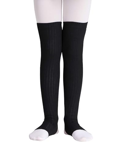 Avrigirl Black Toddler Girls Ballet Stirrup Socks Knitted Leg Warmer Athletic Legsleeve for Training Warm up, Above Knee Length