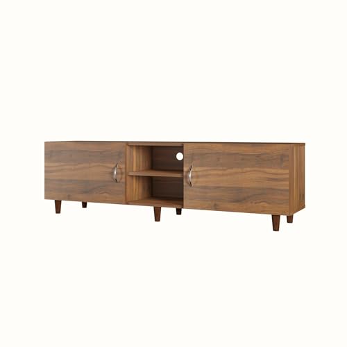 Image of VIKI Modern TV Unit for Living Room | Engineered Wood TV Cabinet with 2 Door Storage & Open Shelf, Set Top Box Stand, Entertainment Unit, 160W x 48H x 40D cm | DIY | 1 Year Warranty (Walnut)