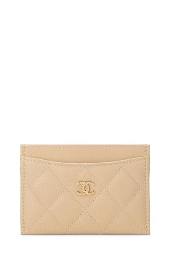 Chanel, Pre-Loved Beige Quilted Caviar Card Holder, Beige
