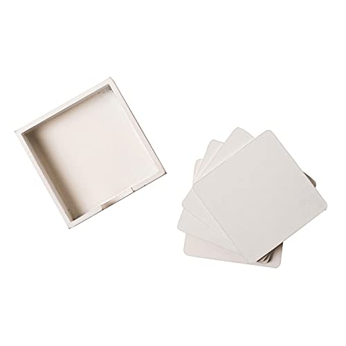 Image of IVEI MDF DIY Square Coasters with Holder - Set of 4 - MDF Wooden Coasters & Holder Blank Cutouts for Painting Craft Decoupage Resin Art Work & Decoration - White - 3.5 inch Inches