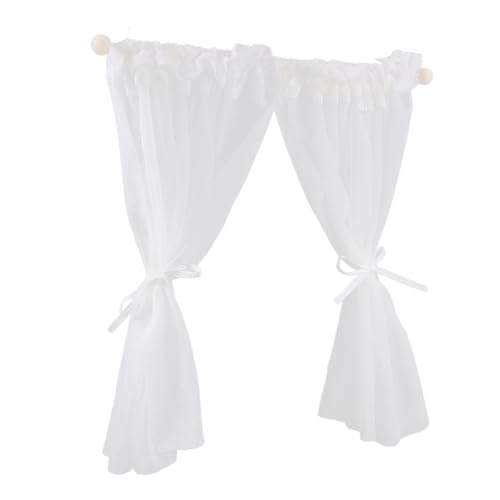 Abaodam ドールハウスカーテン ドールハウスのカーテン ハウスのアクセサリー 窓ののミニチュア ハウスのウィンドウシアー 窓のの支柱 シーンの小道具 布、木 白い