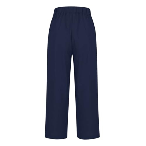 Women’s Summer Cropped Trousers with Pockets, Navy - Image 5