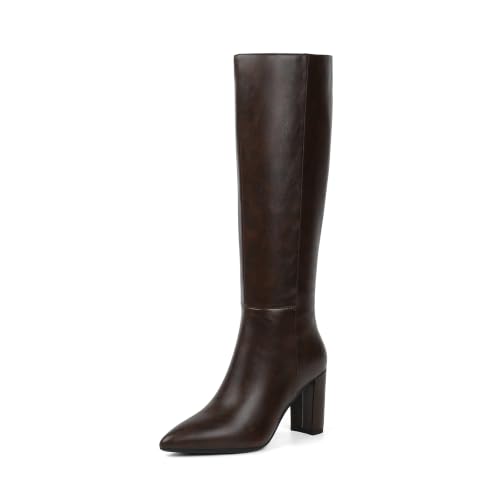 Image of Modatope Knee High Boots Women Pointed Toe Boots Chunky Heels Side Zipper | Fall Spring Winter Fashion Dress Tall Boots, Evening Bridal office Long Boots