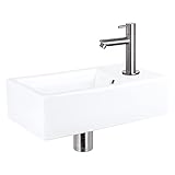 Differnz Force Waschbecken - Waschtisch Keramik Weiß - Gerade Armatur Chrom matt - Komplett-Set - 40 x 22 x 11,5 cm