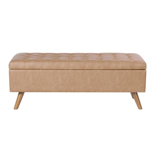 Image of HomePop 48 inch Modern Tufted Storage Bench - Sand Faux Leather