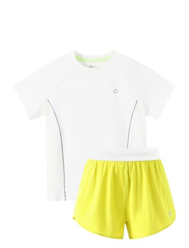 PATPAT Girls Sports Set, Kids T-Shirt (One Piece) with Quick-Dry & Instant-Cooling, Girls 2-in-1 Shorts, Size US6/XS