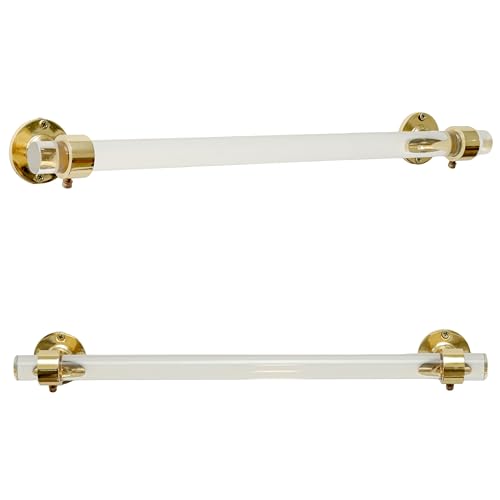ModernHomecor Lucite Towel Bar – Open Bracket Wall-Mount Towel Rack Made from Durable Rust-Resistant Brass & Clear Acrylic, Stylish Bathroom & Kitchen Towel Holder – 18 x 2.1 x 2.1 Inches