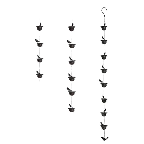 Image of Decorative Bird Rain Chain 60cm | Iron Rain Gutter Downspout Chain for Roof, Shed, Patio, Gazebo & Garden | Rainwater Catcher | Dark Bronze