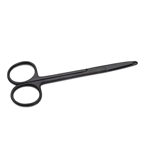 Image of 4.5 inch Stitch Scissors with Black Color Coating - Premium Quality Instrument- Delicate Hook - Perfect for Suture Removal, First Aid, EMS Training (Straight)