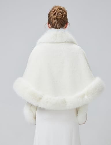 BEAUTELICATE Faux Fur Wrap Shawl Women’s Large Cape Stole Bridal Bridesmaids Shrug for Winter Wedding Evening Christmas Halloween Party Mother of The Bride