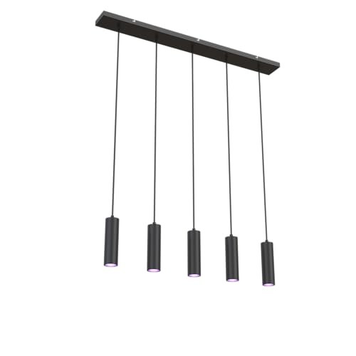 CALEX lámpara colgante LED inteligente GU10 de cinco focos, altura ajustable, colores RGB y luz de fría a, regulable, control por aplicación y voz, negro mate
