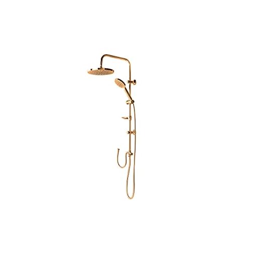 LIFA LIVING 2 funktioners väggduschkolumn, duschstång med guld regneffekt, justerbar duschset, rostfritt stål och ABS plast, lyxig design