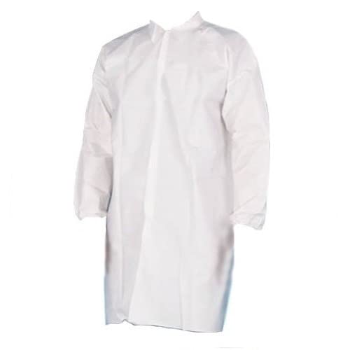 PSBM White Disposable Lab Coats Adult, Size Large, 25 Pack - Polypropylene, Elastic Wrist Cuffs