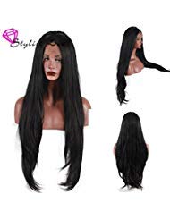 Stylistlee Synthetic Lace Front Wigs Long Straight Wave 250% High Density Free Part Heat Resistant Fiber Hair Wigs For Women(28" dark brown)