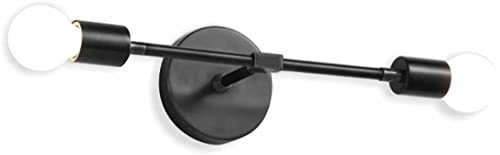PULEE Black Iron Wall Light Fixture Double Wall Sconce Modern Led Wall Lamp Indoor Vintage Wall Lamp Suit for Bathroom Farmhouse Foyer Kitchen (1-Pack)